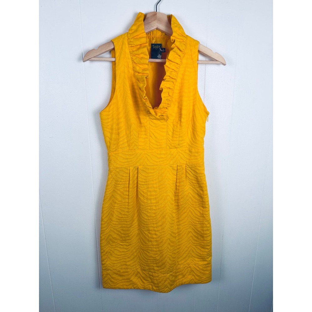 Taylor Sleeveless Ruffle Neck Party Dress Sunflower Yellow Fitted Career‎ Size 4